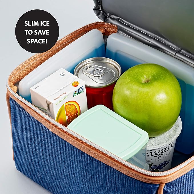 Cool Coolers by Fit + Fresh, 4 Pack Slim Ice Packs, Space Saving Reusable Ice Packs for Lunch Boxes or Coolers