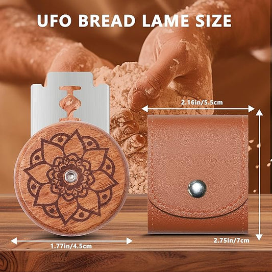 UFO Bread Lame Cutter for Homemade Sourdough,Bread Scorer Tool for Sourdough with 5 Blades and Storage Cover,Slashing Tool Bread Cutting Knife for Artisan Bread and Makers (Lotus-brown)