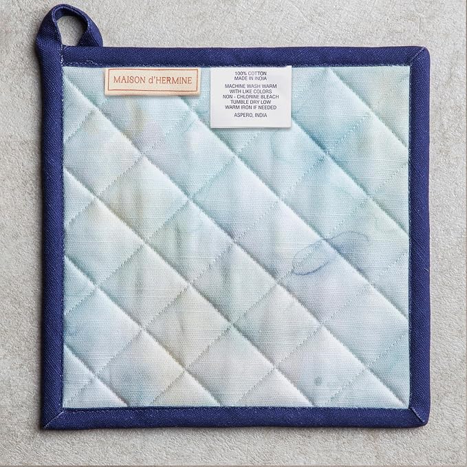 Maison d' Hermine Pot Holders 100% Cotton Potholders (8" x 8", Pack of 1) | Heat Resistant Hot Pads with Loop BBQ Cooking Baking Farmhouse Kitchen Handling Hot Pans Spring Summer - Lazy Summer Days