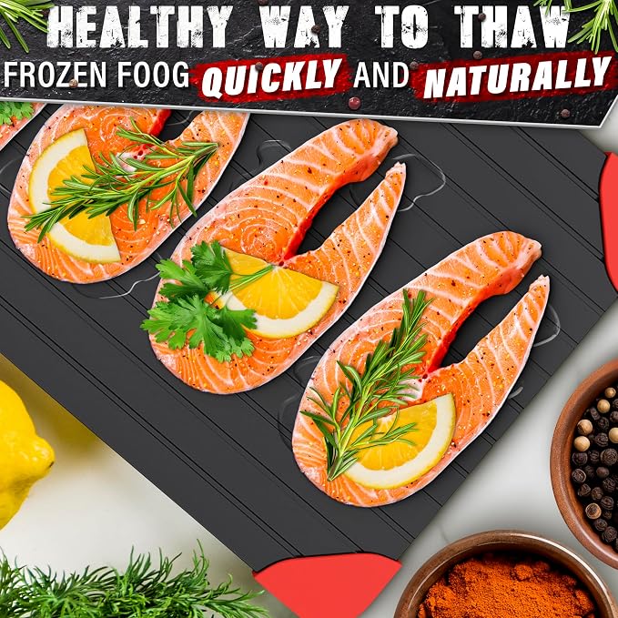 Thawing Tray for Frozen Meat, Fish, and Veggies, 14" x 8", Aluminum | Defrost Tray for Frozen Meat; Non-Stick Coating; High Heat Transfer, No Electricity; Easy Handling, Maintenance and Storage