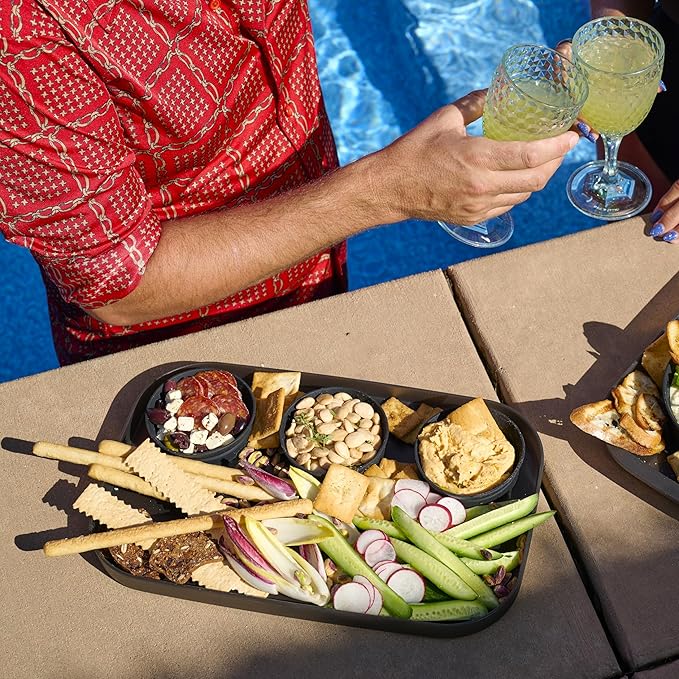 madesmart Dipware 3-Bowl Reusable Serving Tray for Appetizers and Snacks, Food-Safe Appetizer Serving Platter with 3 Removable Dip Bowls, Red