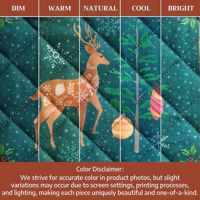 Maison d' Hermine 100% Cotton Oven Mitt & Pot Holder Set (7.5"x13" & 8"x8") | Heat Resistant BBQ Cooking Gloves with Loop Baking Grilling Kitchen Home Farmhouse Thanksgiving Christmas - Hygge Christmas
