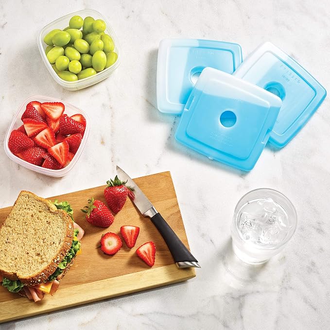 Cool Coolers by Fit + Fresh, 4 Pack Slim Ice Packs, Space Saving Reusable Ice Packs for Lunch Boxes or Coolers