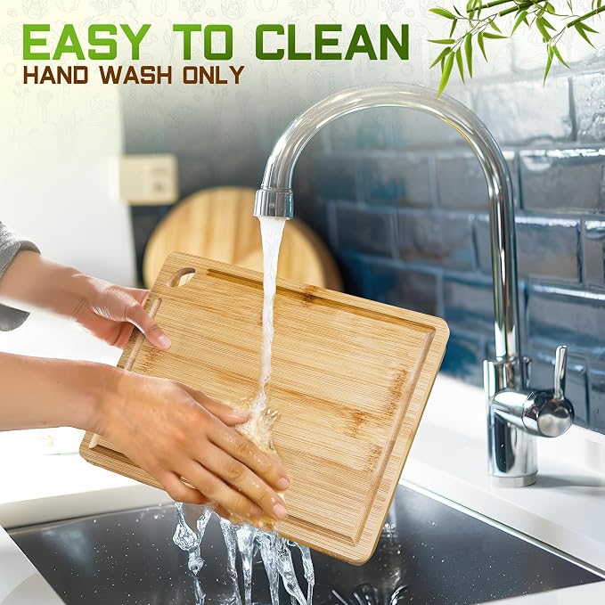 Bamboo Cutting Board Set of 3 (15x10, 12x9, 9x6) – Extra-Thick, Deep Juice Groove Wood Cutting Boards – Knife-Friendly for Kitchen Prep, Carving & Charcuterie – Easy to Clean