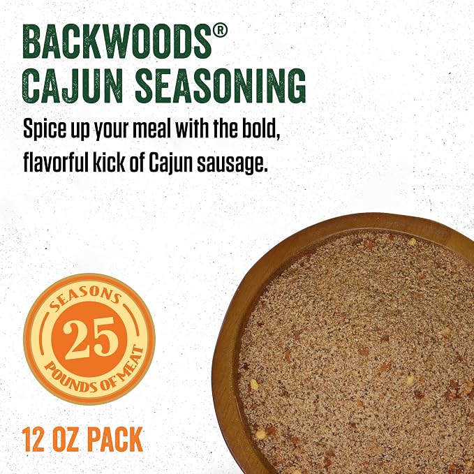 LEM Products Backwoods Cajun Fresh Sausage Seasoning, 12 oz Packet | Pre-Measured Seasoning for Wild Game and Domestic Meat, Seasons Up to 25 Pounds of Meat for Homemade Sausages