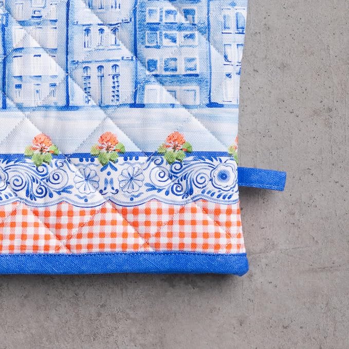 Maison d'Hermine Oven Gloves 100% Cotton Oven Mitt (7" x 13", Pack of 1) | With Loop Heat Resistant BBQ Cooking Gloves Baking Grilling Kitchen Handling Hot Pans Spring Summer - Amsterdam Canals
