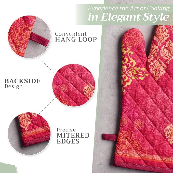 Maison d'Hermine Oven Gloves 100% Cotton Oven Mitt (7" x 13", Pack of 1) | With Loop Heat Resistant BBQ Cooking Gloves Baking Kitchen Handling Hot Pans Thanksgiving Christmas - Versailles