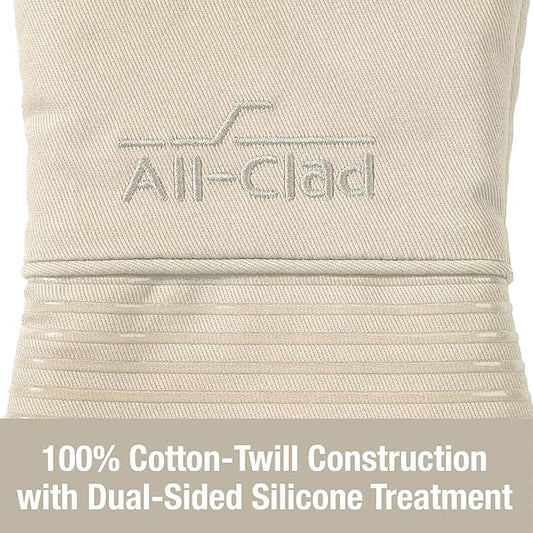 All-Clad Silicone Oven Mitts: Heat Resistant up to 500 Degrees - 100% Cotton & Silicone, 14"x7" Oven Mitt for Kitchen and Barbeque, 2-Pack, Almond