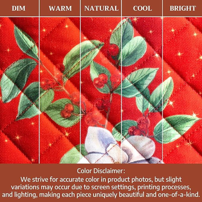 Maison d' Hermine 100% Cotton Oven Mitt & Pot Holder Set (7.5"x13" & 8"x8") | Heat Resistant BBQ Cooking Gloves with Loop Baking Grilling Kitchen Hotel Home Farmhouse Thanksgiving Christmas - Noel