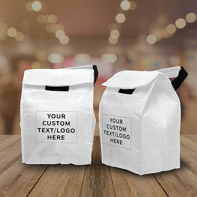 DISCOUNT PROMOS 50 Hook and Loop Insulated Lunch Bags Set - Customizable Text, Logo - Polyester, Durable, Vibrant, Reusable - White
