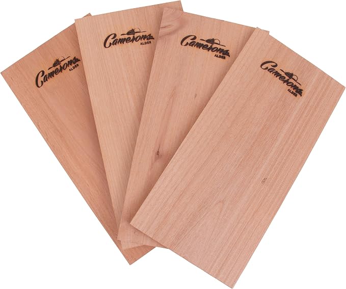 Camerons Alder Grilling Planks - 4 Pack (5.5"x11.5") - Premium Natural Alder Wood - Easily Infuse Smoky Flavor into BBQ Salmon, Fish, Pork, Veggies, and More - Sourced in the USA - Grilling Gift Idea