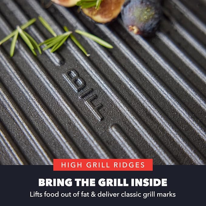 GreenPan x Bobby Flay 11" Pre-Seasoned Cast Iron Square Grill Pan | Natural Nonstick with Use, Heavy Duty, Induction & All Stovetop Compatible, High Heat & Oven Safe, Indoor/Outdoor