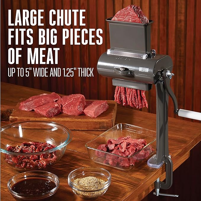 Weston Manual Support Beef Jerky Slicer, Quick and Easy Operation For Cuts Up To 5” Wide x 1.25” Thick, Durable Aluminum Construction, Stainless Steel Blades, Charcoal Gray (07-3801-W-A)