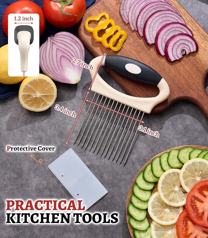 Large Onion Slicer Holder, Stainless Steel Onion Holder for Slicing, Onion Cutter Vegetable Chopper Tool with 14 Sharp Prongs for Slicing of Potato Avocados & Meat, Cooking Gadgets Tool for Fruit Prep