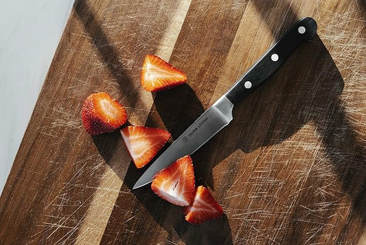 DURA LIVING Chef's Knife Set, 4 Piece Cutlery Knife Set, Superior Forged High Carbon Stainless Steel Ultra Sharp 8 Inch Chef, 7 Inch Santoku, 5 Inch Utility, 3.5 Inch Paring Knives, Black