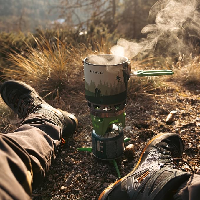 Fire-Maple Fixed Star 3 Backpacking and Camping Stove System, Green 21oz | 30% Faster Boil with HX Base, Piezo Ignition, Locking Handle, All-in-One, Portable, Compatible with Most Canisters