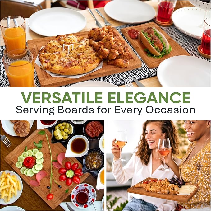MelBell Bamboo Cutting Board Set Of 3 for Kitchen - Wooden Chopping Boards with Juice Groove - Wood Serving Board for Meat, Vegetables, Cheese