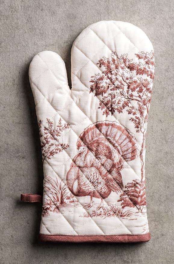 Maison d'Hermine Oven Gloves 100% Cotton Oven Mitt (7" x 13", Pack of 1) | With Loop Heat Resistant BBQ Cooking Gloves Baking Kitchen Handling Hot Pans Thanksgiving Christmas - Holy Jouy - Brown