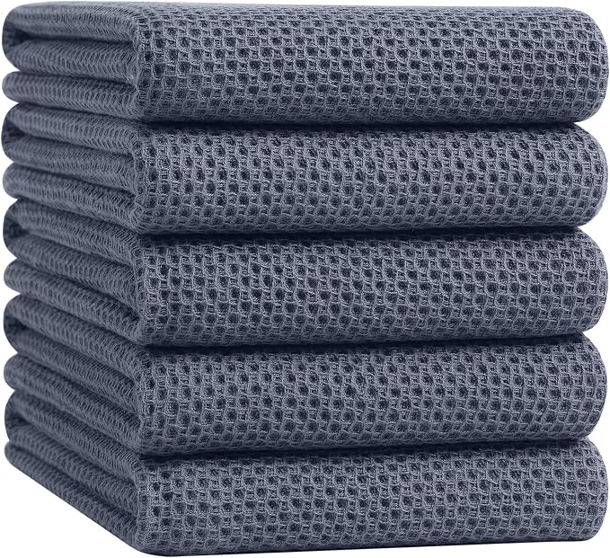Homaxy 100% Cotton Oversized Waffle Weave Kitchen Towels, 5-Pack, Dark Grey | 20 x 28 Inches, Ultra Soft Absorbent Dish Towels, Quick Drying Large Cleaning Towels