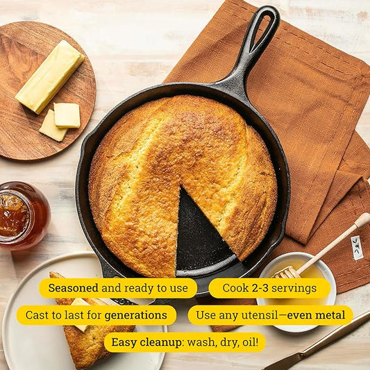 Lodge 10.25 Inch Cast Iron Skillet – Pre-Seasoned Frying Pan with Teardrop Handle – Oven, Stovetop, Grill & Campfire Use – Made in USA – Durable, Non-Toxic, Even-Heating Cookware – Black