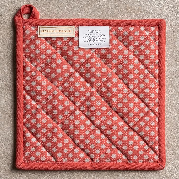 Maison d' Hermine Pot Holders 100% Cotton Potholders (8" x 8", Pack of 1) | Heat Resistant Hot Pads with Loop BBQ Cooking Baking Farmhouse Kitchen Handling Hot Pans Spring Summer - Provence