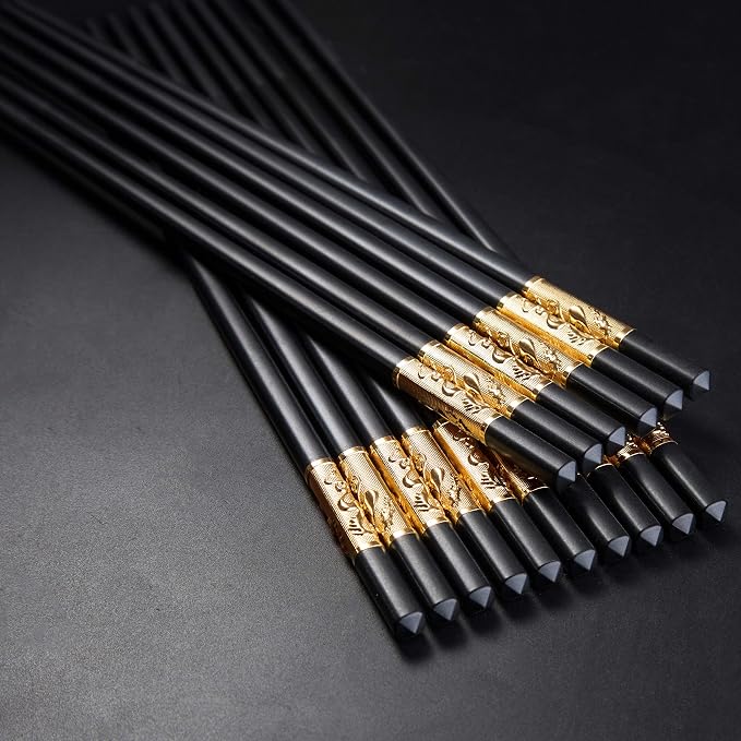 Youda Metal Chopsticks Reusable Chinese Japanese Style Dragon Chopsticks Chinese Gift Set Fiberglass Chops ticks Set Dishwasher-Safe (5 Pairs)