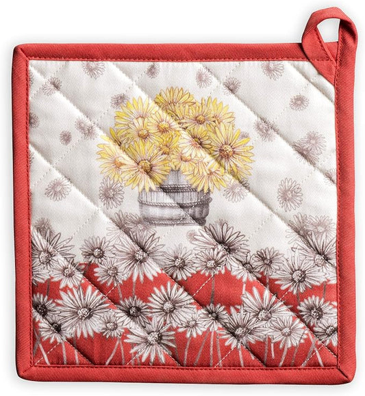 Maison d' Hermine Pot Holders 100% Cotton Potholders (8" x 8", Pack of 1) | Heat Resistant Hot Pads with Loop BBQ Cooking Baking Hotel Kitchen Handling Hot Pans Thanksgiving Christmas - Bagatelle