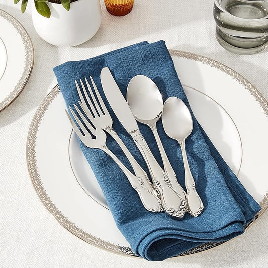 Oneida Silverware Set, Chateau 5-Piece Fine Flatware Place Setting, Service For 1, Dishwasher Safe, 18/10 Stainless Steel, Knives Spoons And Forks, Home And Kitchen Utensils Set (Silver, 5 Piece)