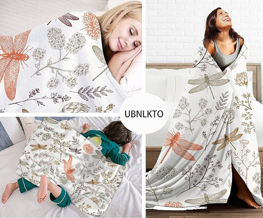 Dragonfly Blanket for Adults 60x80 Inches - Ultra Soft Plush Fleece Throw Blankets - Dragonfly Gifts for Women & Men - Cozy Flannel Blanket for Bed, Couch, Room - All Season Lightweight Blankets