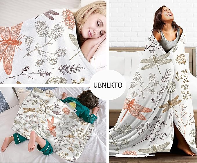 Dragonfly Blanket for Women 50x60 Inches - Ultra Soft Plush Flannel Throw Blanket - Elegant Dragonfly Gifts for Her - Cozy Lightweight Blanket for Bed, Couch, Office & Travel - All Season Comfort