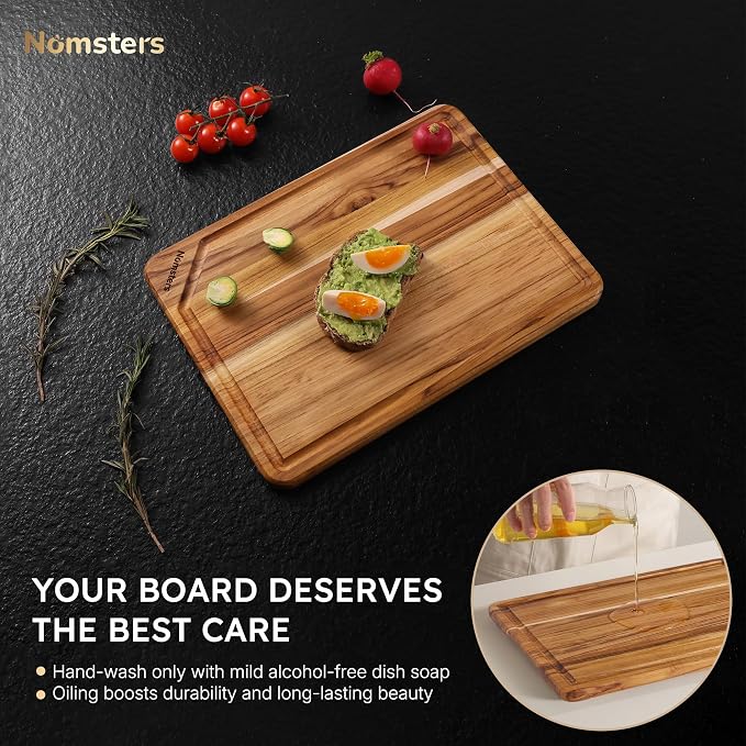 13'' Teak Cutting Boards for Kitchen Wood Wooden Chopping Board Non Toxic | Charcuterie Board, Serving, Heavy Duty, Over Sink, Non Slip, Wooden Chopping Board, Small Wooden Chopping Board, Kitchen Gift