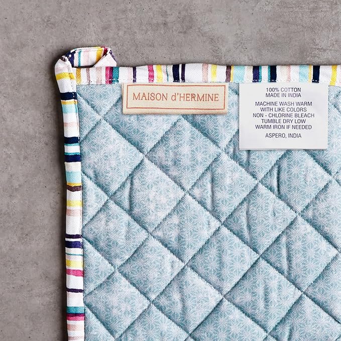 Maison d' Hermine 100% Cotton Oven Mitt & Pot Holder Set (7.5"x13" & 8"x8") | Heat Resistant BBQ Cooking Gloves with Loop Baking Kitchen Hotel Home Farmhouse Spring Summer - Sweet Rose Lavender - Lush