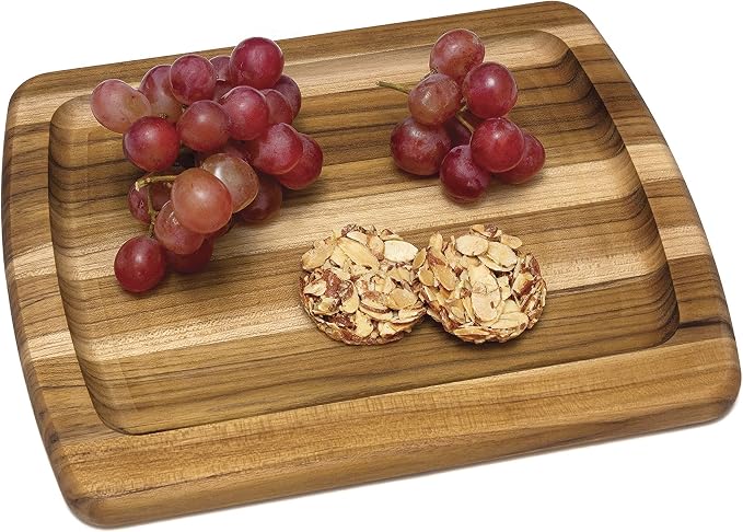 Lipper International Teak Wood Edge Grain Serving Platter, Small, 12" x 10" x 3/4"