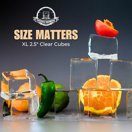 XL Clear Ice Maker – 2.5” Crystal Clear XL Cubes for Ice Presses - BPA-Free Silicone Square Cube Mold - Whiskey Gifts for Men - Press NOT Included
