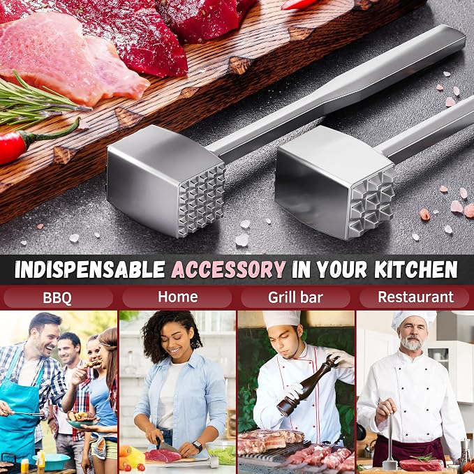 Meat Tenderizer 1 pcs Aluminium Mallet Dual-Sided - Tenderizer Tool Kitchen Pounder - Home Hammer for Tenderizing Ice Steak Stainless Veal & Chicken Safe Beater 1309479