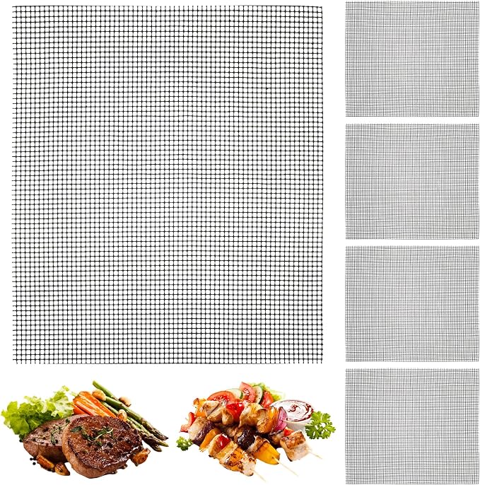 Grill Mesh Mat Set of 5 Non-Stick BBQ Grill Mats Reusable Grilling mat for Gas, Charcoal, Pellet, Oven & Air Fryer, 15.7 x 13 Inch