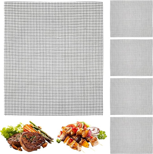 Grill Mesh Mat Set of 5 Non-Stick BBQ Grill Mats Reusable Grilling mat for Gas, Charcoal, Pellet, Oven & Air Fryer, 15.7 x 13 Inch