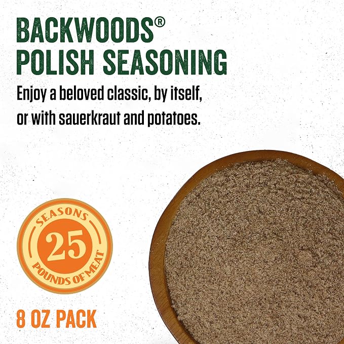 LEM Products Backwoods Polish Fresh Sausage Seasoning, 8 oz Packet | Pre-Measured Seasoning for Wild Game and Domestic Meat, Seasons Up to 25 Pounds of Meat for Homemade Sausages