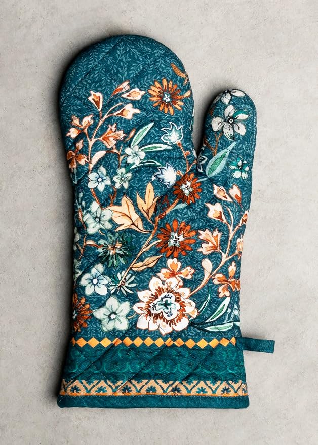 Maison d'Hermine Oven Gloves 100% Cotton Oven Mitt (7" x 13", Pack of 1) | With Loop Heat Resistant BBQ Cooking Gloves Baking Kitchen Handling Hot Pans Thanksgiving Christmas - Luxury Loft - Dark Teal