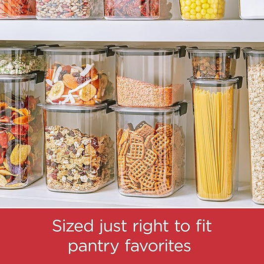 Rubbermaid Brilliance Plastic Food Storage Pantry Baking Set, 3 Containers with Lids (6 Pieces Total), BPA-Free, Clear