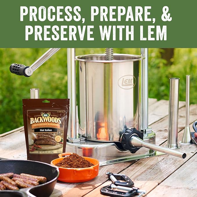 LEM Products Backwoods Hot Italian Fresh Sausage Seasoning, 8.3 oz Packet | Pre-Measured Seasoning for Wild Game and Domestic Meat, Seasons Up to 25 Pounds of Meat for Homemade Patties and Sausages