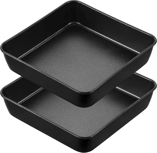 Herogo 8 x 8 Baking Pan Set of 2, Non-Stick Square Cake Pan for Oven, Stainless Steel Black Lasagna Brownies Casseroles Cakes Bakeware, Oven safe