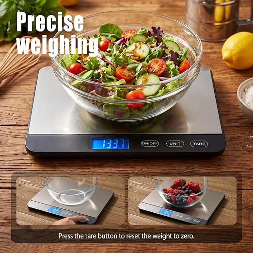Food Scale 44lb/20kg, Extra-Large Platform Digital Kitchen Scale, 1g/0.1oz High Precision, Stainless Steel/Tempered Glass, Weight Grams and oz for Cooking Baking Meal Prep, 2 Batteries Included