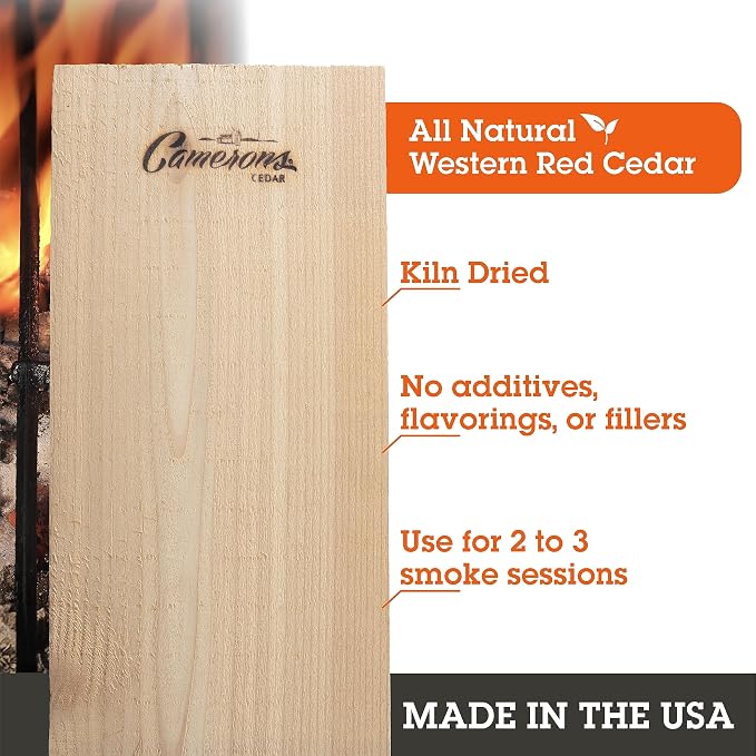 Camerons Cedar Grilling Planks - 8 Pack (5.5"x11.5") - Premium Natural Cedar Wood - Easily Infuse Smoky Flavor into BBQ Salmon, Fish, Meat, Veggies, and More - Sourced in the USA - Grilling Gift Idea