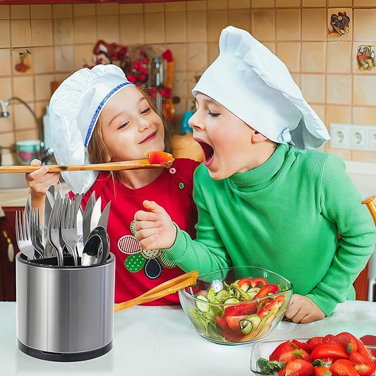 Utensil Holder, 360°Rotating Kitchen Utensil Holder For Counter,Cooking Silverware Organizer Stainless Steel Caddy Flatware Spoon Spatula Tool Cutlery Container