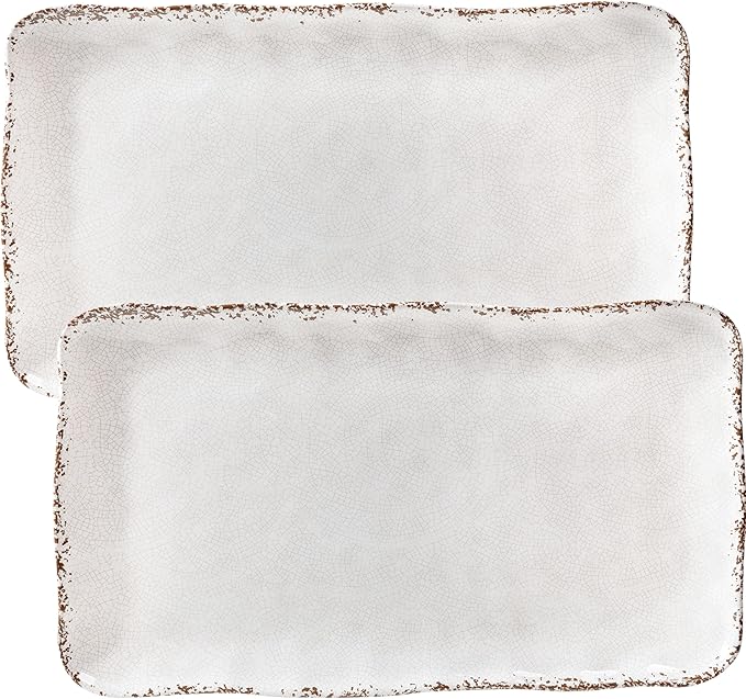 Farmhouse Melamine Serving Platters Set of 2, 17"x10" Large Rectangular Melamine Serving Trays for Serving Food on Parties and Entertaining, Dishwasher Safe. Ivory
