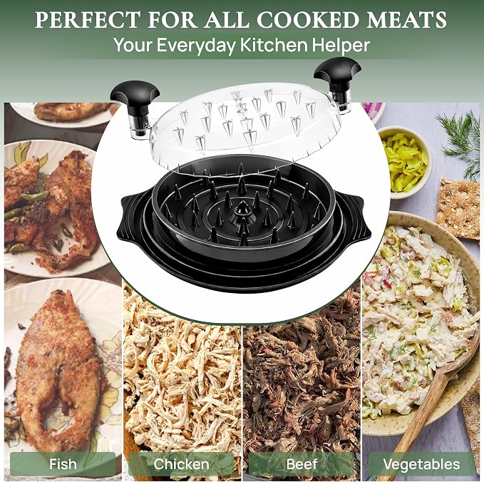 Large Chicken Shredder Tool Twist BPA Free Food Grade Material | Manual Meat Shredder Twist for Shredding, Chicken Breast Shredder Tool with Cleaning Brush, Ergonomic Handles, Non Slip Base