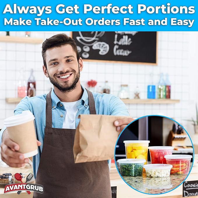 Deli Grade BPA-Free 16oz Plastic Containers with Lids 48ct. Leakproof Microwavable Portion Container for To-Go Orders, Food Prep and Storage. Reusable Takeout Cups for Restaurant, Cafe and Catering.