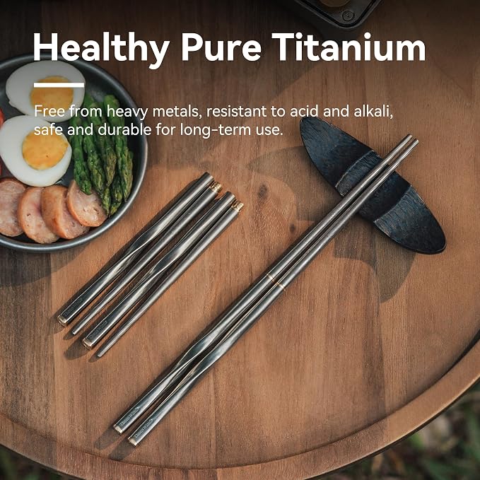 Thous Winds Titanium Chopsticks, Foldable Ultralight Chopsticks, Reusable Utensils for Camping Backpacking Hiking Travel Home, 9-inch, with Storage Bag