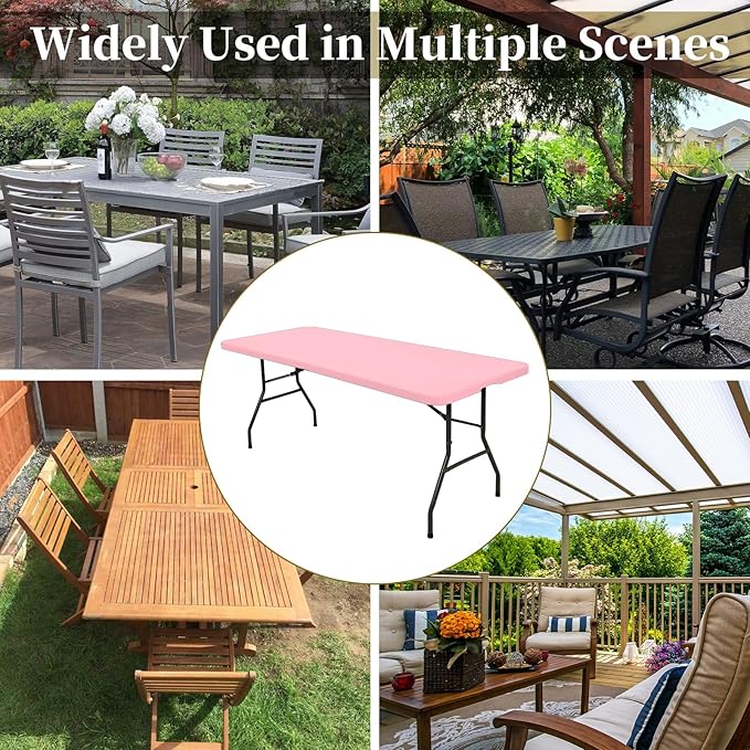 10 Pack Fitted Tablecloth for 8 Foot Rectangle Tables, Pink Elastic Outdoor Picnic Table Cover, Washable Stretch Folding Table Cloths 8 ft for Camping Party Patio Kitchen Banquet, 30" W x 96" L